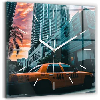 Hodiny Minimalistické skleněné nástěnné hodiny s grafikou Miami na Floridě 30x30 cm