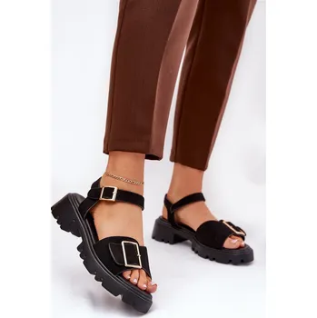 Dámské sandále Eko Semišové Sandály Dámské S Přezkou Gofielle Barva: Černá, Velikost: 41