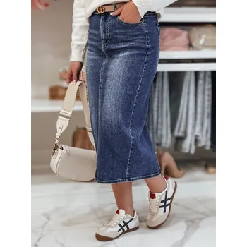 Dámská sukně Dámská sukně džínová midi s rozparkem MERITTA CY0482 Barva: Nebeská, Velikost: 3XL