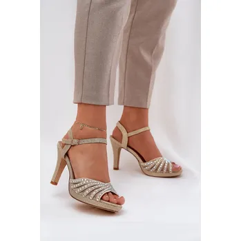 Dámské sandále Sandály Na Podpatku Se Zdobením A Leskem D&A MR1038-33 Barva: Zlatá, Velikost: 37