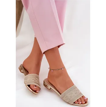 Dámské pantofle Dámské Sandály Na Plochém Podpatku Fexxy Barva: Zlatá, Velikost: 39