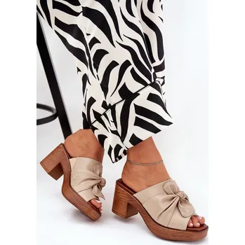 Dámské pantofle Dámské Sandály Na Podpatku Z Eko Kůže Kikilla Barva: Béžová, Velikost: 38