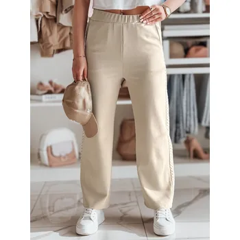 Dámské kalhoty wide leg žebrované LUXEEN UY2521 Barva: Béžová, Velikost: ONE SIZE