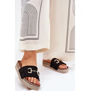 Dámské pantofle Dámské Klapky Na Platformě Se u Dekorací A Leskem Morisela Barva: Černá, Velikost: 36