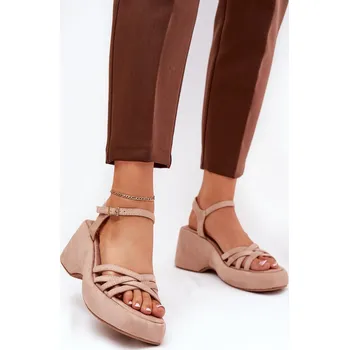 Dámské sandále Sandály Na Platformě A Klínu Z Eko Semiše Nendal Barva: Béžová, Velikost: 39