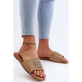 Dámské pantofle Ploché Dámské Žabky S Pletením a Ozdobou Omenna Barva: Béžová, Velikost: 38
