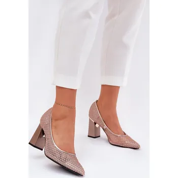 Dámské lodičky Zdobené Síťované Čerpadla Na Podpatku Vinceza 62211 Barva: Béžová, Velikost: 36