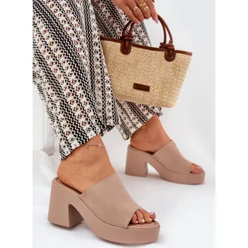 Dámské pantofle Dámské Sandály Na Podpatku A Platformě Omeisa Barva: Béžová, Velikost: 40