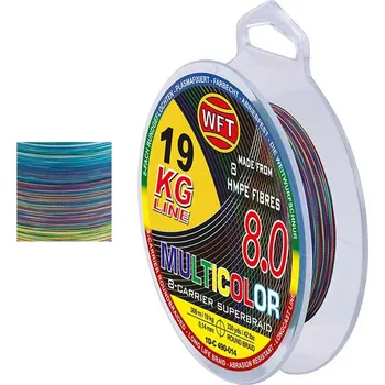 WFT pletenka KG 8.0, 0.18mm, 24kg, 300m - multicolor (Osmi pramenná pletená šňůra je velmi jemná a odolná proti oděru.)
