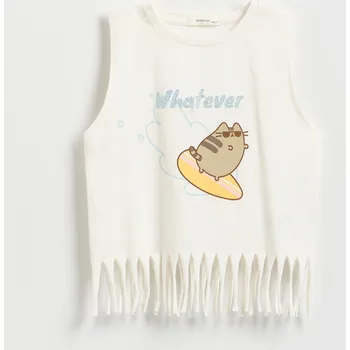 Reserved - Pusheen tričko s třásněmi - krémová - 960EK-01X - 960EK-01X-158