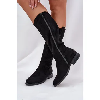 Dámské kozačky Kozačky S Vystřihovaným Svrškem Na Plochém Podpatku S.Barski HY51-860 Barva: Černá, Velikost: 37