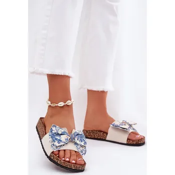 Dámské pantofle Dámské pantofle s mašlí na korkové platformě Lisandrea Barva: Modrá, Velikost: 36