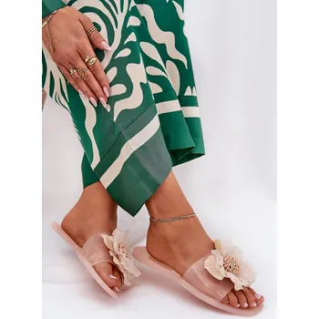 Dámské pantofle Průhledné Ploché Dámské Pantofle Se Syntetickým Květinou Nuda Vobetta Barva: Béžová, Velikost: 38