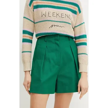 Dámské kraťasy Bavlněné šortky Weekend Max Mara dámské, zelená barva, hladké, high waist, 2515141016600 77X, vel. 34