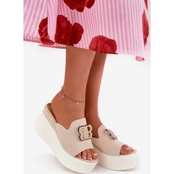 Dámské pantofle Pantofle Na Platformě A Klínu S Dekorací Tanonea Barva: Béžová, Velikost: 40