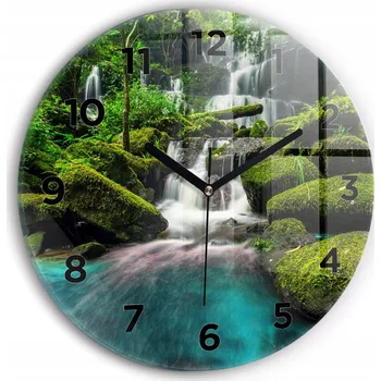 Hodiny Ozdobné nástěnné hodiny s krásnou grafikou Vodopád Thajsko kulatý průměr 30 cm