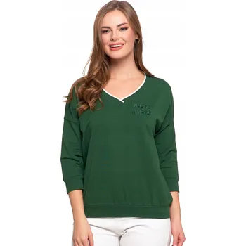 Dámská halenka DÁMSKÁ BAVLNĚNÁ BLŮZA MORAJ 3/4 RUKÁV VOLNÝ STŘIH ZELENÁ POHODLNÁ L