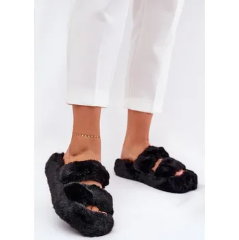 Dámské pantofle Dámské kožešinové pantofle na platformě khaki Talfedi Barva: Černá, Velikost: 38