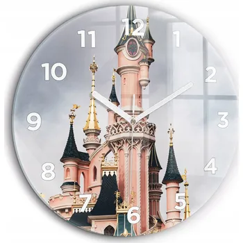 Hodiny Moderní skleněné nástěnné hodiny Zámek Disneyland Paříž kulatý průměr 60 cm