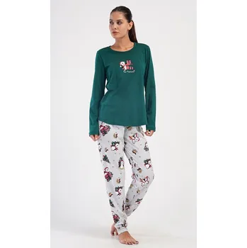 Dámské pyžamo Dámské pyžamo dlouhé Tučňák s dárkem - tmavě zelená - XL