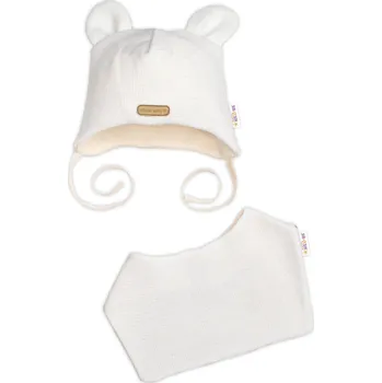 Dětská móda Baby Nellys Pletená čepice s šátkem 2v1, Teddy Hand made - kokosové bílá, 68/74