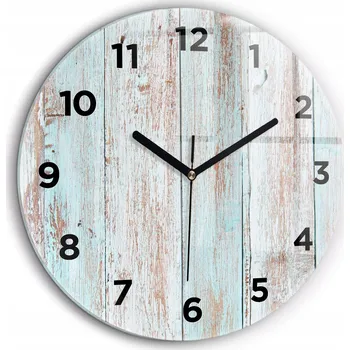 Hodiny Moderní skleněné nástěnné hodiny Pastelové dřevo černé ručičky fi60 cm