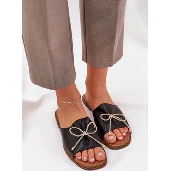 Dámské pantofle Sandály na ploché podrážce s ozdobnou mašlí Deonelis Barva: Černá, Velikost: 38