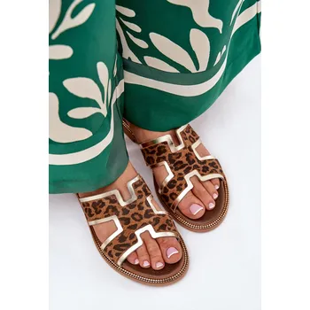 Dámské pantofle Kožené Ploché Klapky S Pantherou Zazoo 40383 Barva: Béžová, Velikost: 37