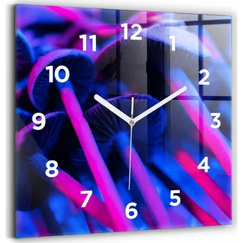 Hodiny Nástěnné čtvercové skleněné hodiny do kanceláře Magické barevné houby 30x30 cm