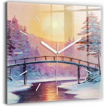 Hodiny Skleněné hodiny s potiskem Tichý Klasický nástěnný vánoční stromek a most 30x30