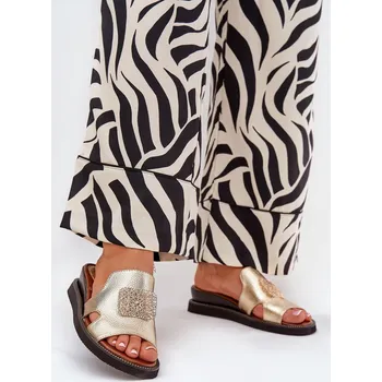 Dámské pantofle Boto Dámské Sandály Na Klínu Eko Kůže S Ozdobou Sarela Barva: Zlatá, Velikost: 37