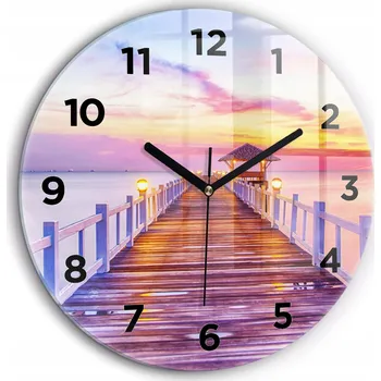 Hodiny Čtvercové Skleněné Nástěnné Hodiny Do Kanceláře Most v přístavu večer fi60 cm