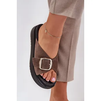 Dámské pantofle Dámské Semišové Pantofle S Přezkou Na Platformě Zazoo 3019 Barva: Béžová, Velikost: 40