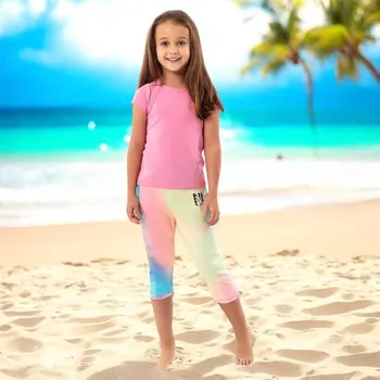 Dívčí legíny BATIKOVANÉ TŘÍČTVRTEČNÍ LEGÍNY FV6776 VELIKOSTI 134-164 Velikost: 158, Barva: Batika růžovo/ zelinkavá