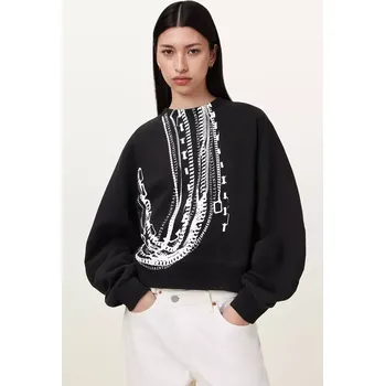 Dámská mikina Bavlněná mikina AllSaints METALLO DANA černá barva, s potiskem, W040JC 99X, vel. L