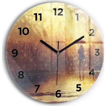 Hodiny Ozdobné nástěnné hodiny s krásnou grafikou - žena s deštníkem, kulatý, průměr 30 cm