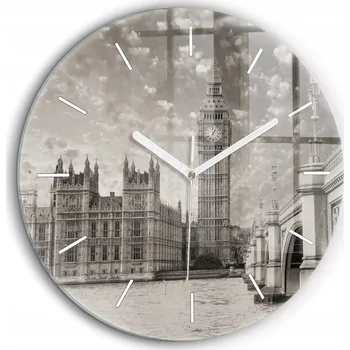 Hodiny Skleněné nástěnné hodiny do kanceláře se stylovým potiskem Londýn Big Ben fi60 cm