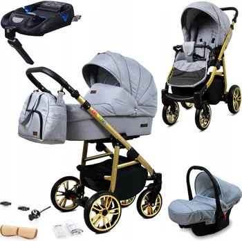 Kočárek Dětský kočárek 4v1 BabyLux COLORLUX GOLD - sportovní verze, hluboká korba, autosedačka ISOFIX