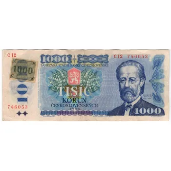 ČESKO. 1000 korun 1993/1985. Série C 44. Kolek nalepený. Hej. CZ 6b.