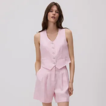 Reserved - Lněné bermudy se sklady - pastelově růžová - 177BP-03X - 177BP-03X-L