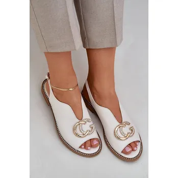 Dámské sandále Kožené Sandály Na Plochém Podpatku S Dekorací Laura Messi 2865 Barva: Béžová, Velikost: 39