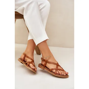 Dámské sandále Kožené Ploché Sandály S Propletenými Pásky Zazoo 40429 Barva: Béžová, Velikost: 37