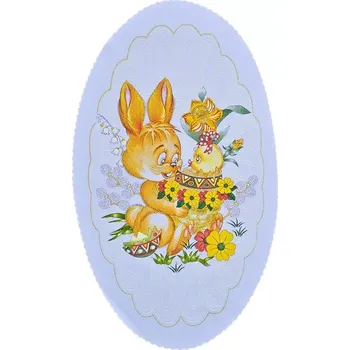 Velikonoční dekorace Velikonoční oválné prostírání Zajíček bílé 30x50 cm