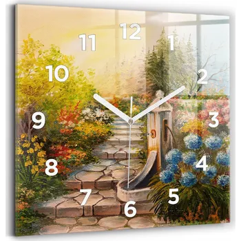 Hodiny Skleněné nástěnné hodiny do kanceláře s grafikou Olejová kompozice v lese 30x30 cm