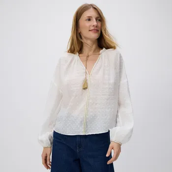 Dámské tričko Reserved - Halenka s ozdobným vázáním - bílá - 369FH-00X - 369FH-00X-L