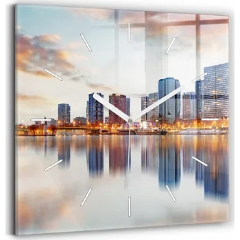 Hodiny Nástěnné čtvercové skleněné hodiny s motivem Panoráma s Eiffelovou věží 30x30 cm