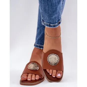 Dámské pantofle Ekokožené Pantofle Na Plošem Podpatku S Dekorací Tatereia Barva: Béžová, Velikost: 37