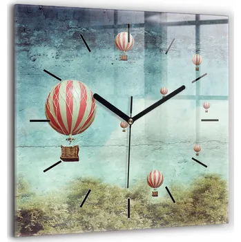 Hodiny Foto Hodiny Skleněné Nástěnné Do Moderního Interiéru Malované balóny 60x60 cm