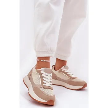 Dámské tenisky Dámské Sportovní Boty S Síťovinou Na Platformě Khaki Poova Barva: Béžová, Velikost: 39