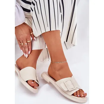 Dámské pantofle Kožené Dámské Pantofle S Přezkou D&A SJ2302-01 Barva: Béžová, Velikost: 37